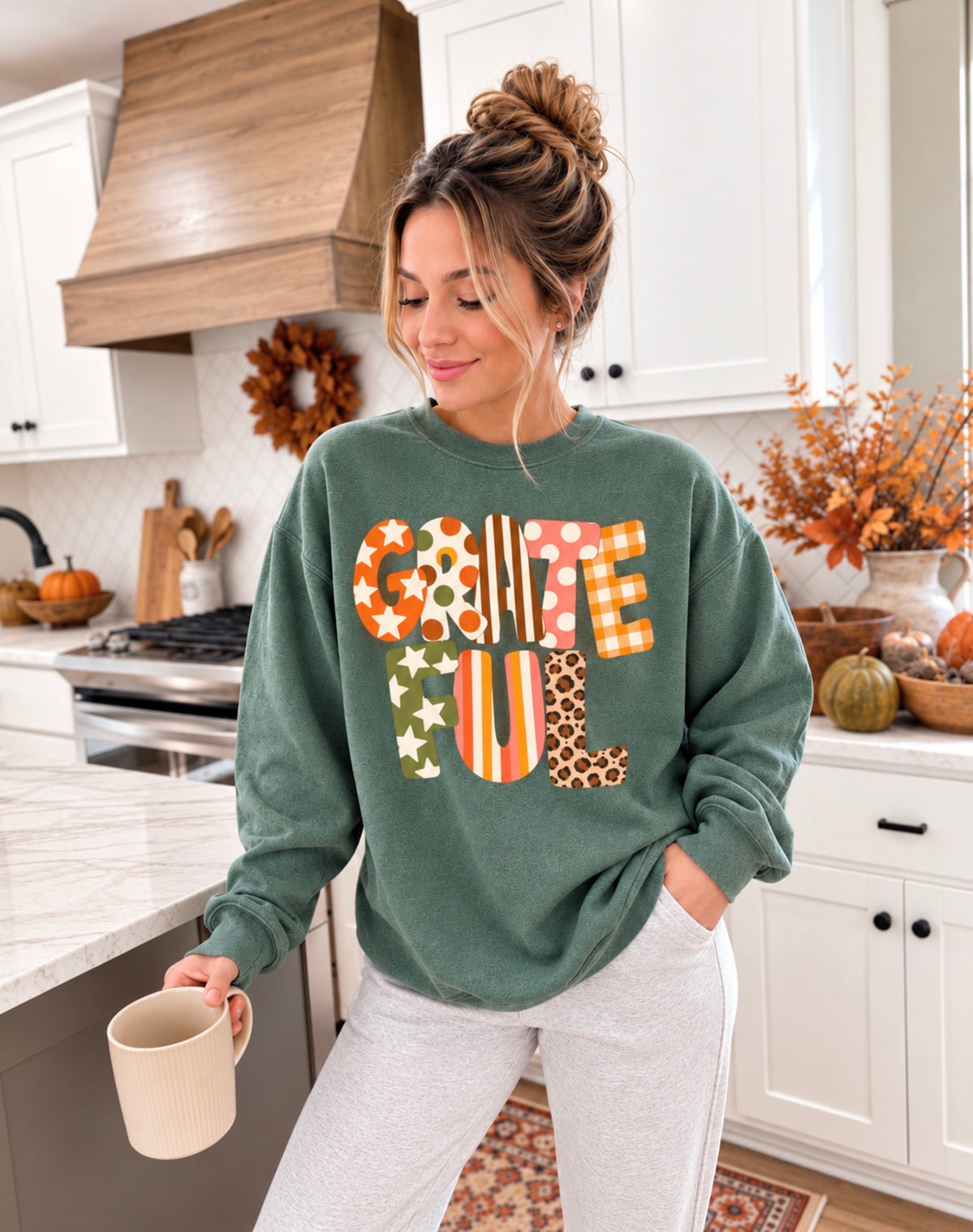Pattern Grateful Heather Green Sweatshirt