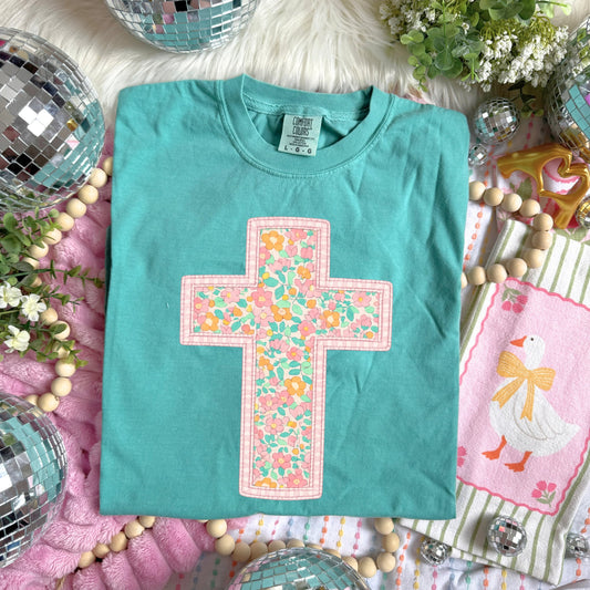 Patterned Cross Seafoam Tee