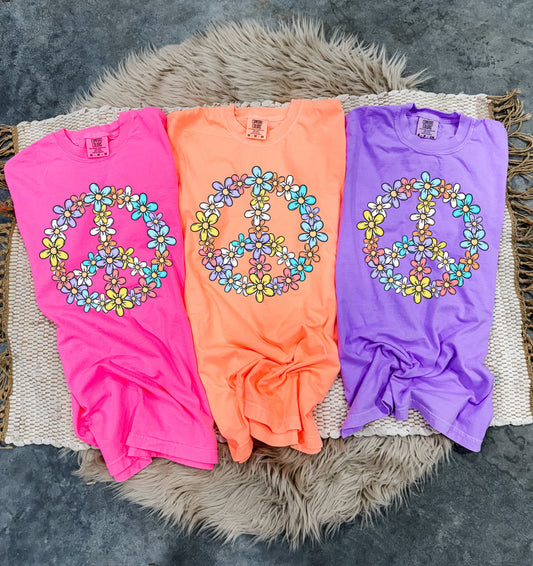 Floral Peace Sign Neon Option Tee