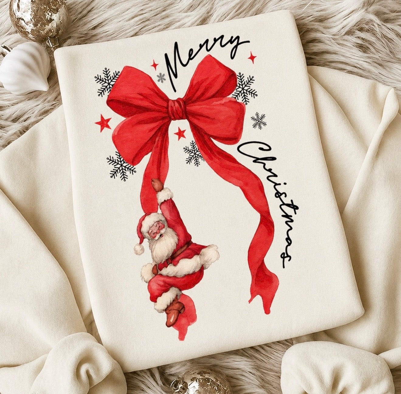 **CHRISTMAS IN JULY** Merry Christmas Santa Ribbon Sand Sweatshirt