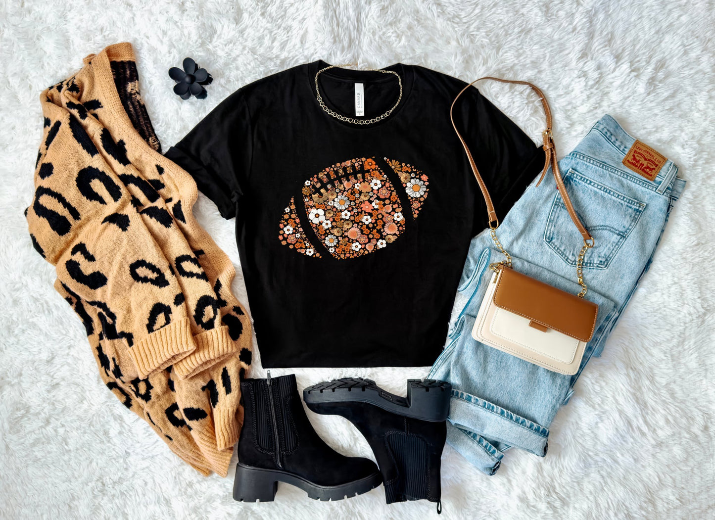 Floral Football Black Tee