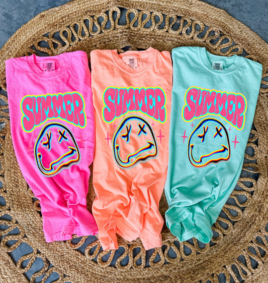 Neon Checkered Smiley Neon Tee Option