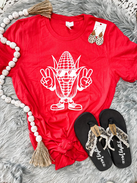 Peace Sign White Corn Red Tee