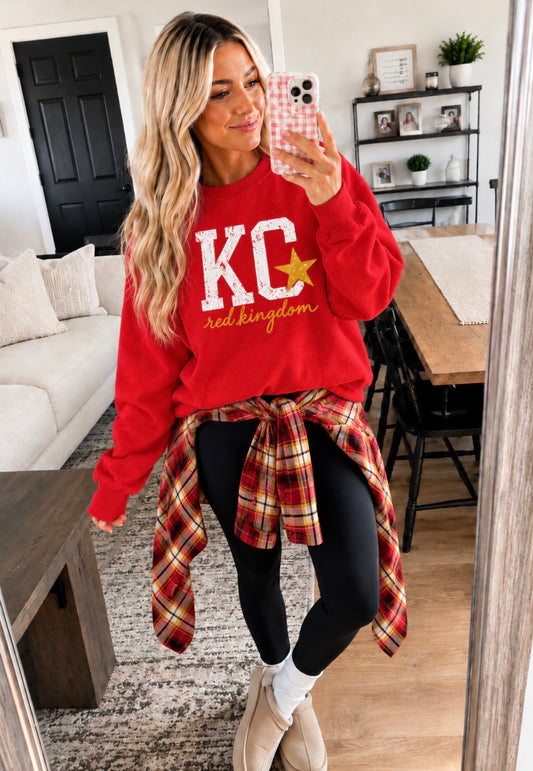 **HALFTIME DEAL** Gold White Distressed KC Red Kingdom Red Sweatshirt