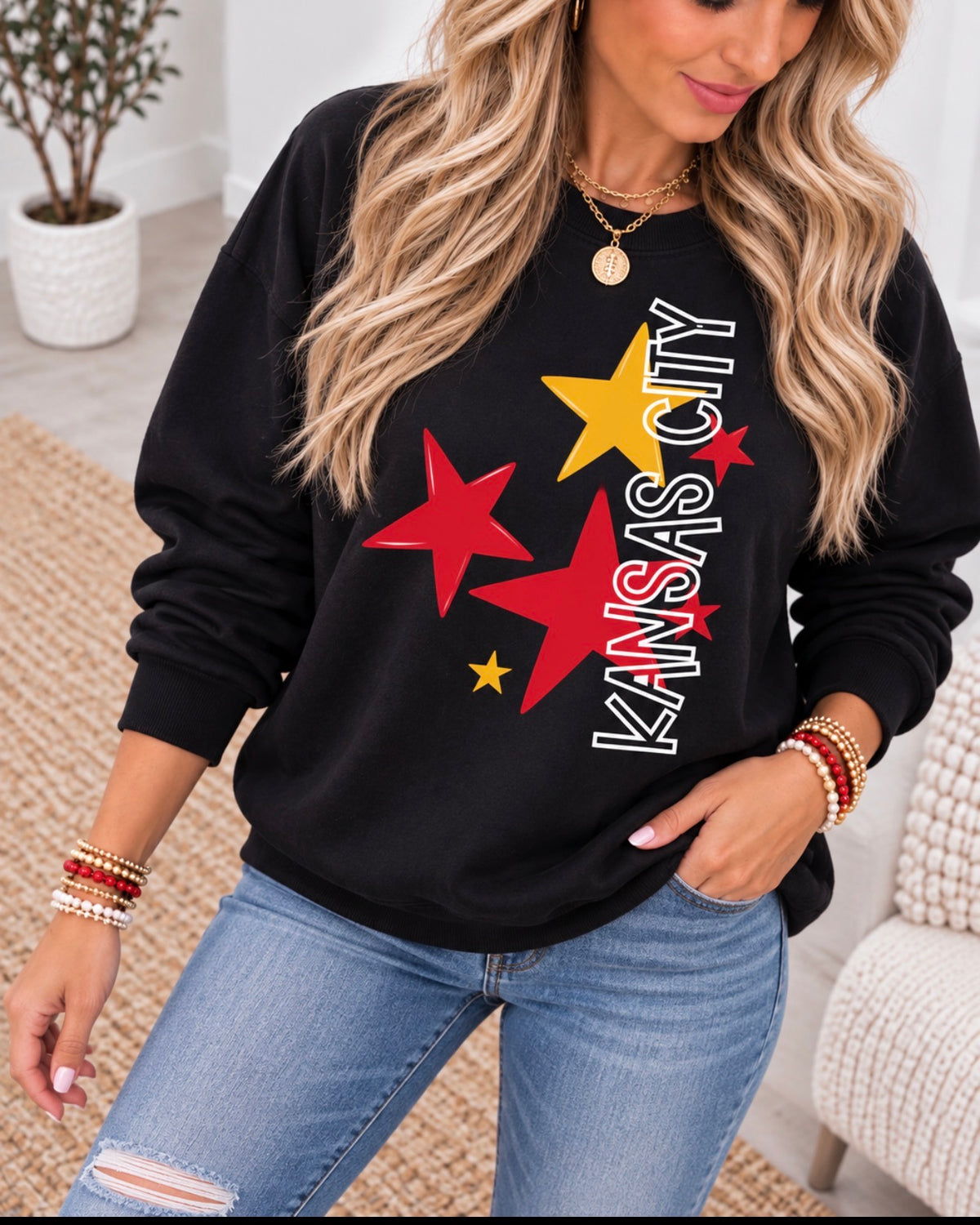 **HALFTIME DEAL** Vertical Kansas City Red & Gold Stars Black Sweatshirt