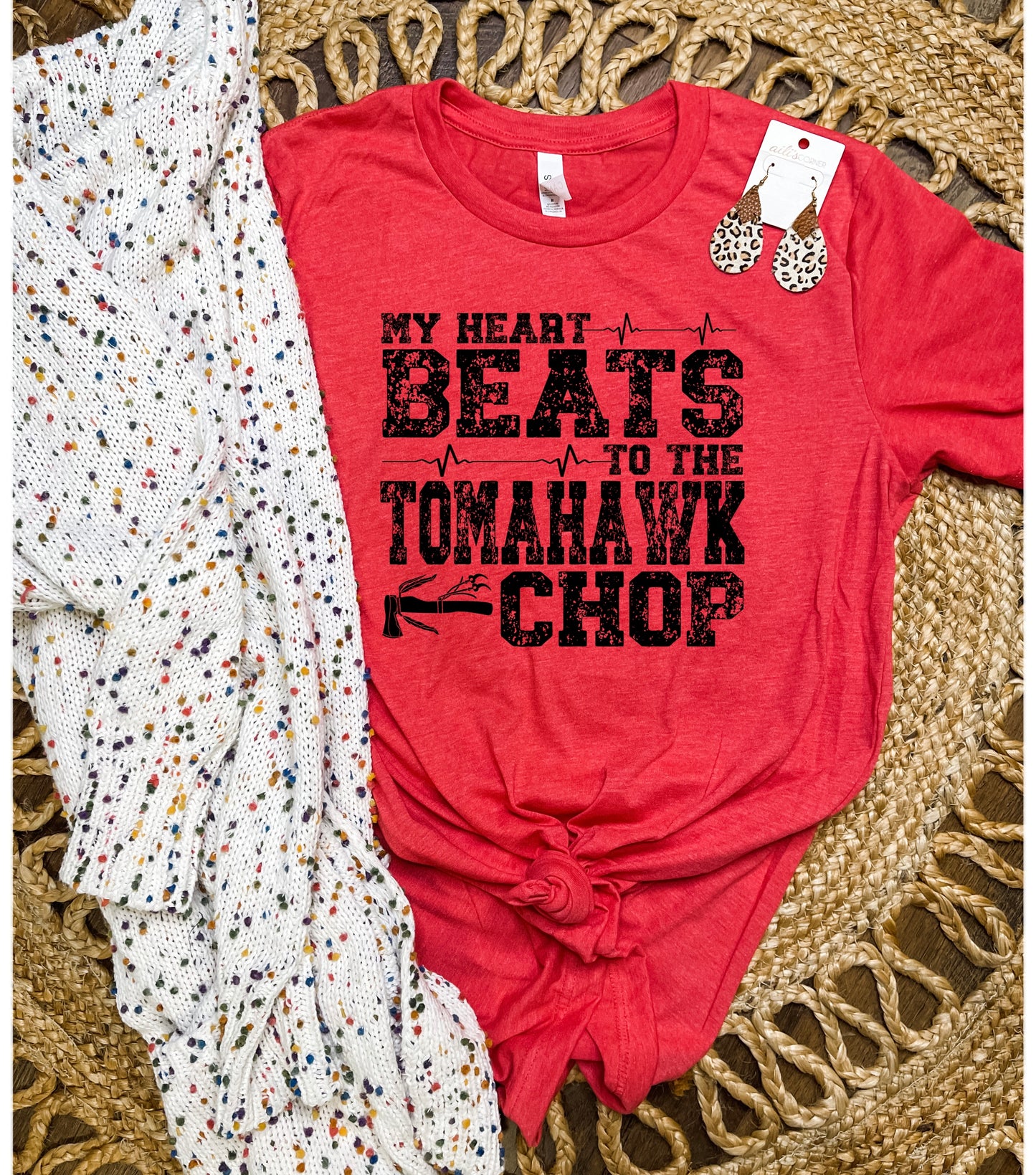 My Heart Beats To The Tomahawk Chop Heather Red Tee