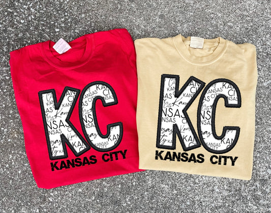 KC Kansas City Faux Stitching Red & Mustard Option
