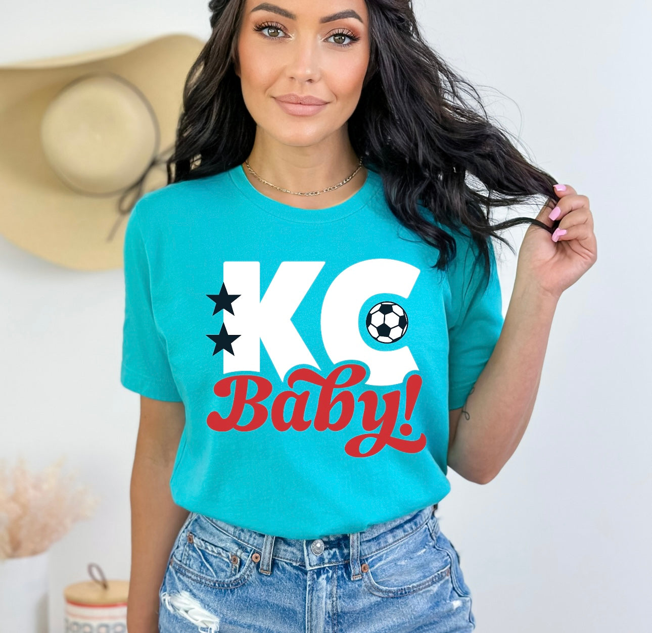 White KC Baby Teal Tee