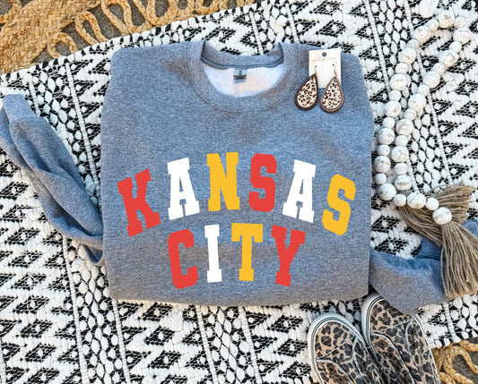 **HALFTIME DEAL** Red White Gold Kansas City Arched Heather Graphite Sweatshirt