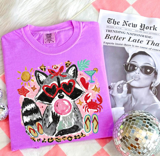 Beachy Raccoon Neon Violet Tee