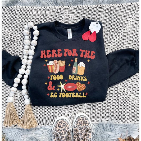 **HALFTIME DEAL** Here For The Food Drinks & KC Football Black Sweatshirt