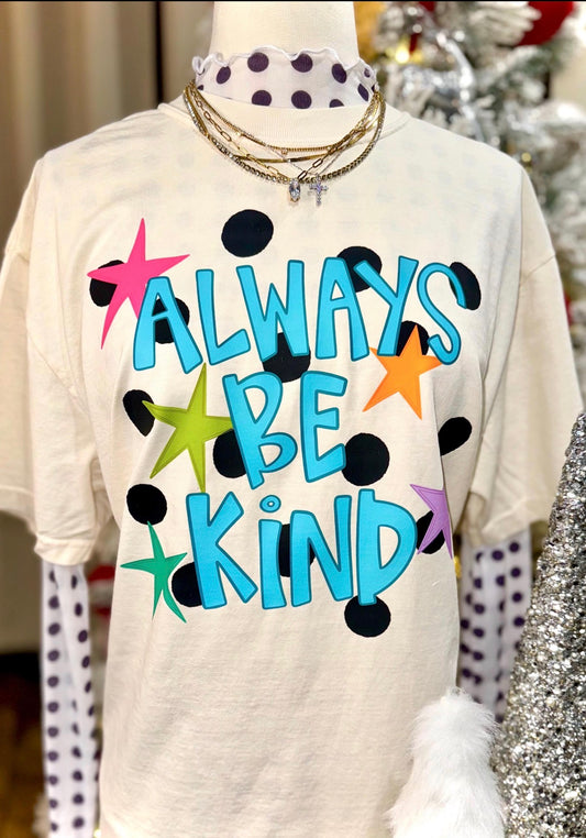 Always Be Kind Blue Stars Ivory Tee