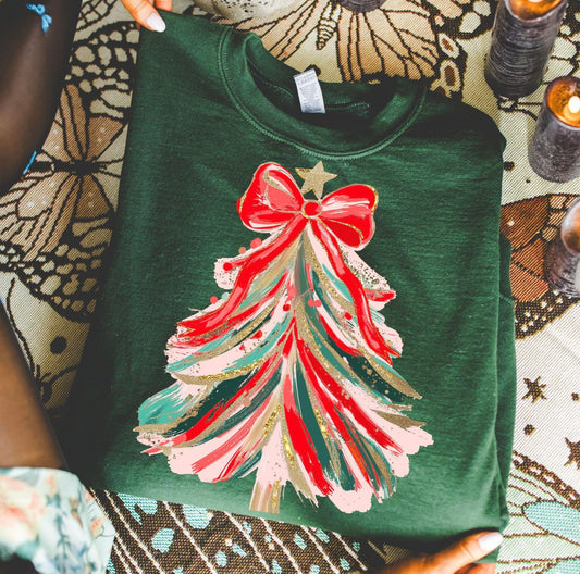 **CHRISTMAS IN JULY** Hand Brushed Christmas Tree Forest Sweatshirt