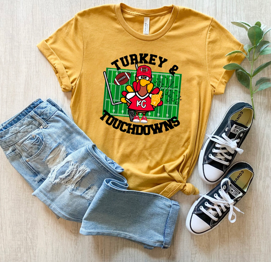 **HALFTIME DEAL** Turkey & Touchdowns Heather Mustard Tee