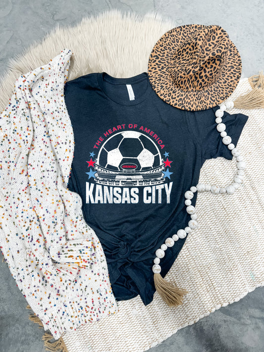 Blue & Red Stadium Ball Heather Black Tee