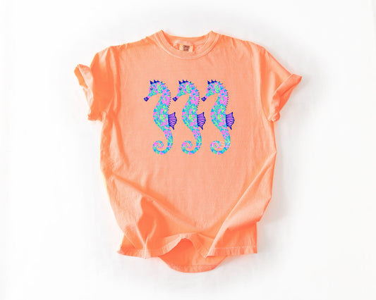 Triple Seahorse Neon Cantaloupe Tee