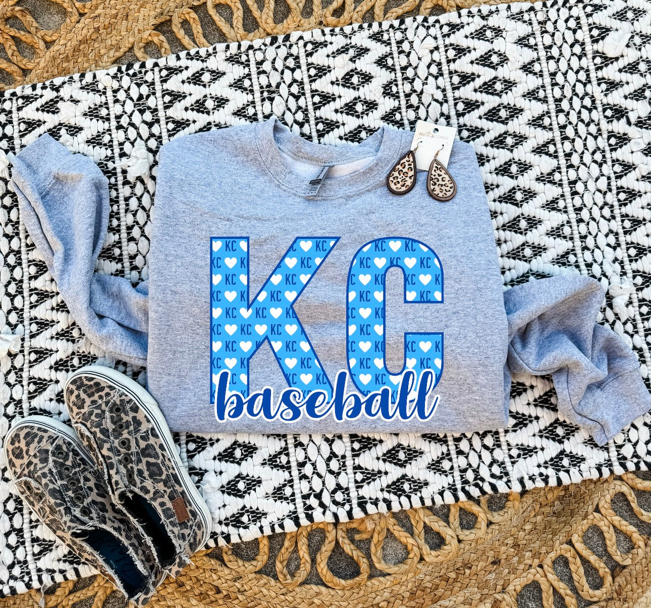 KC Heart Baseball Sports Grey Sweatshirt