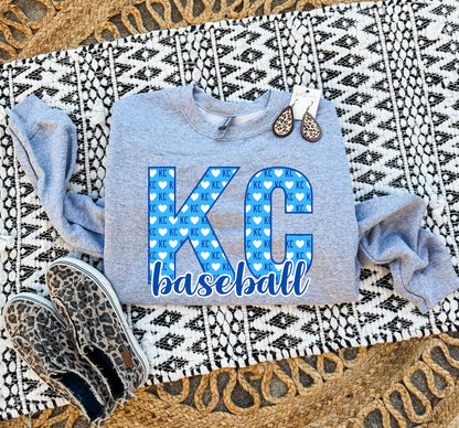 KC Heart Baseball Sports Grey Sweatshirt