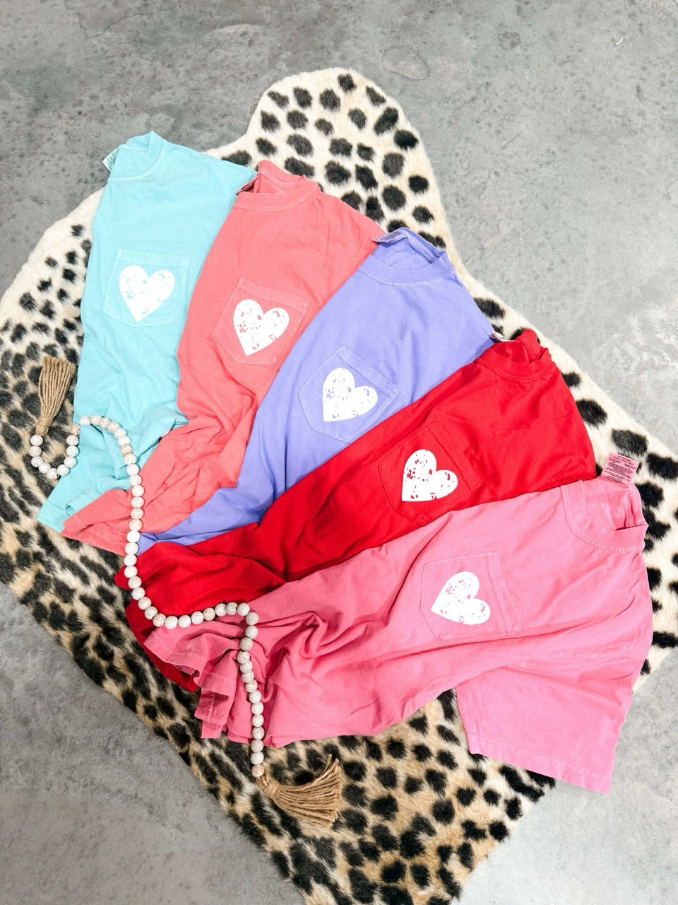 White Grunge Distressed Heart Pocket Tees