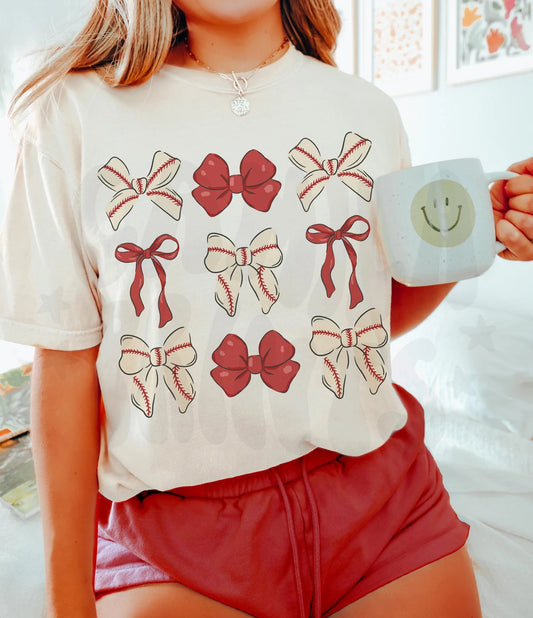 Baseball & Ribbon Bows Collage Natural Tee