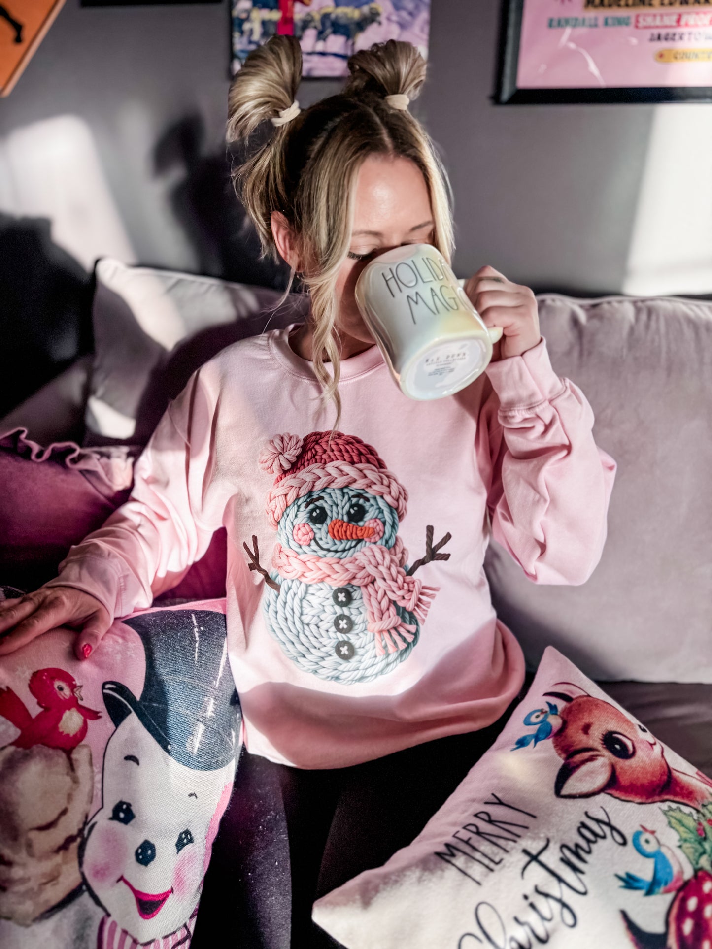 Yarn Snowman Light Pink Sweatshirt