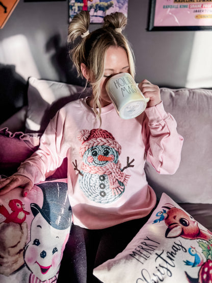 Yarn Snowman Light Pink Sweatshirt
