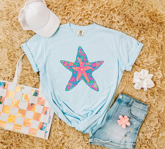Colorful Starfish Chambray Tee