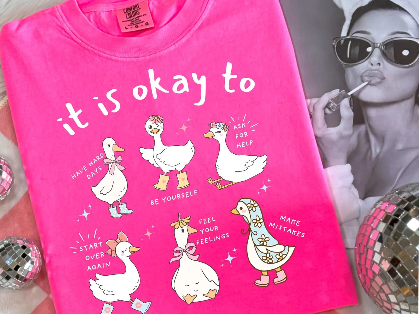 Multi Duck It Is Okay Neon Pink Tee