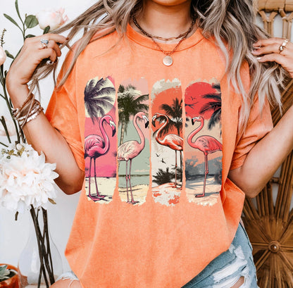 Flamingo Collage Heather Cantelope Tee