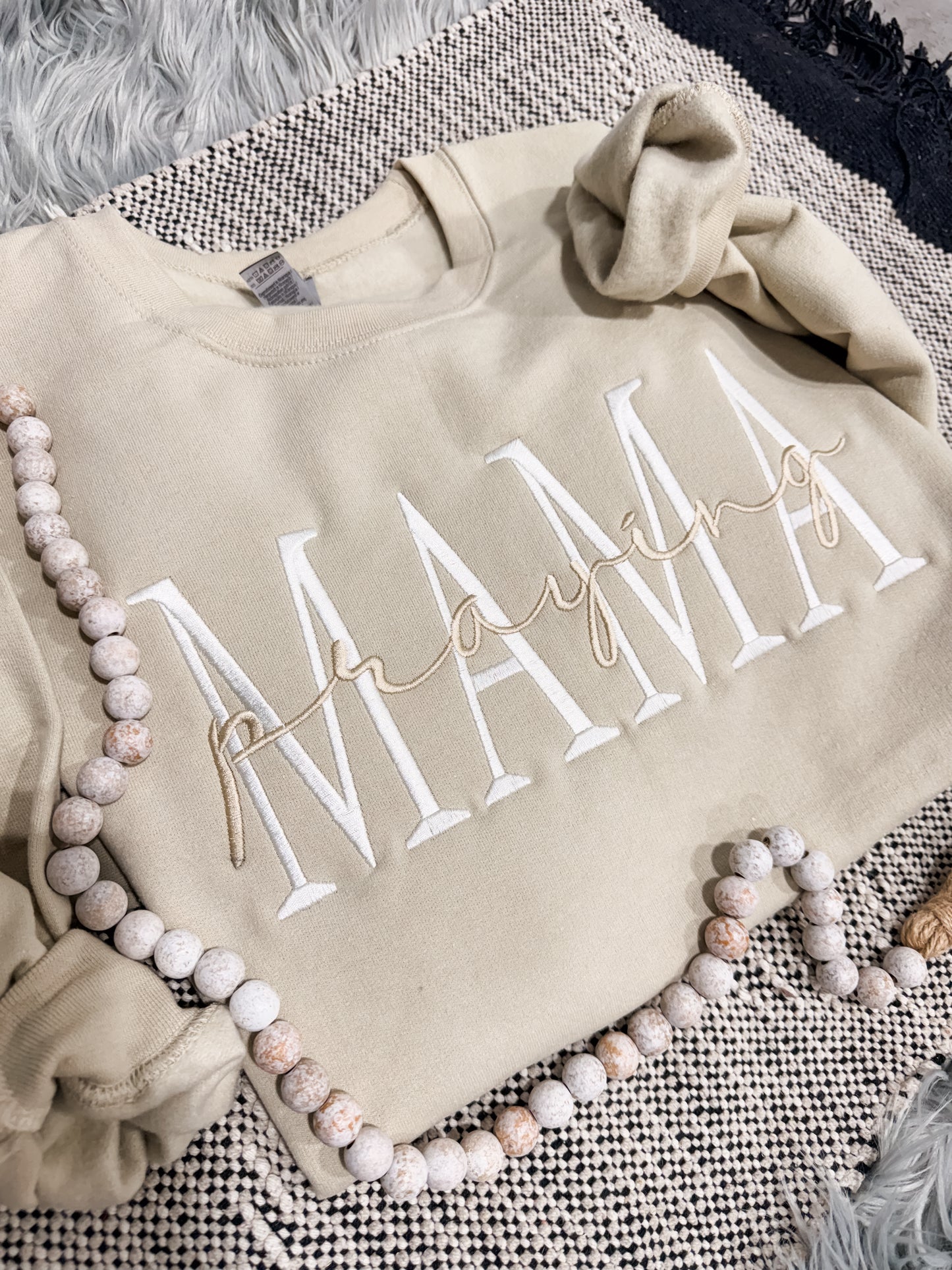 **EMBROIDERED** Praying Mama Sand Sweatshirt