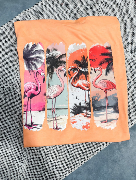 Flamingo Collage Heather Cantelope Tee