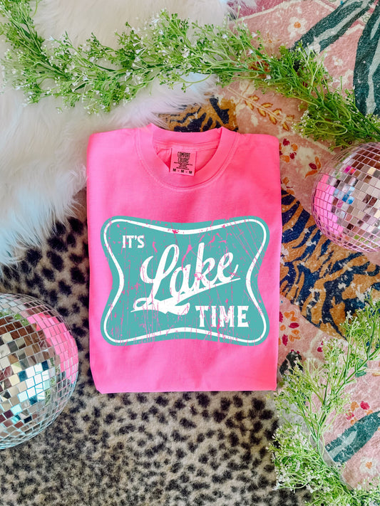 Teal It’s Lake Time Neon Pink Tee