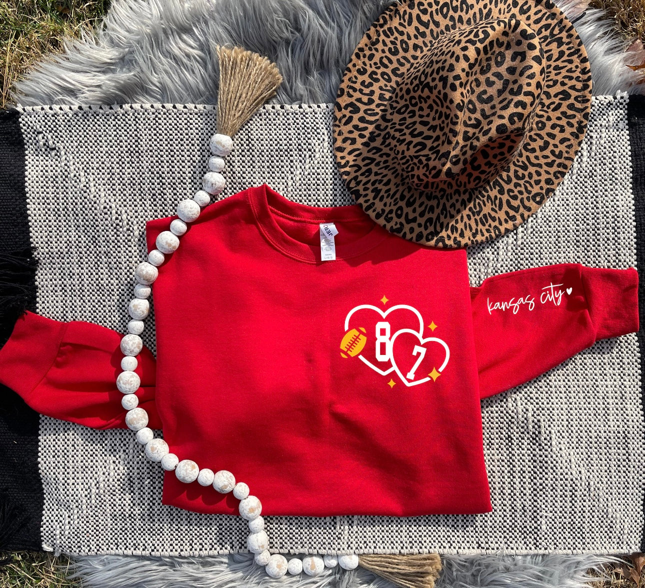 Left 87 Heart Chest White Kansas City Sleeves Red Sweatshirt