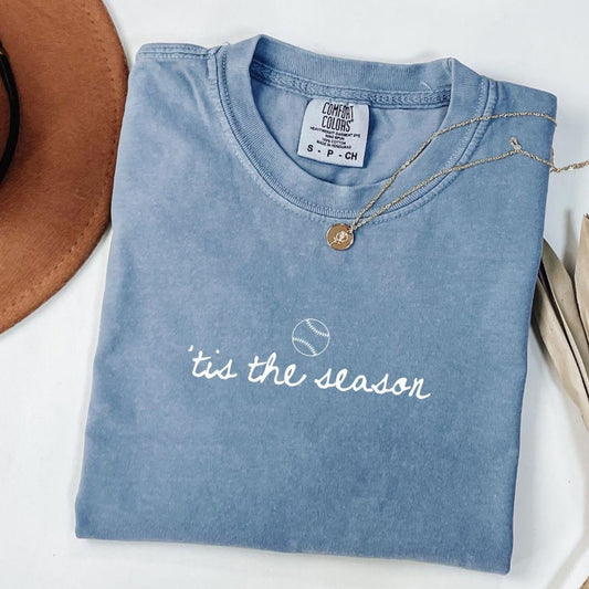 Tis The Season Baseball Blue Jean Tee