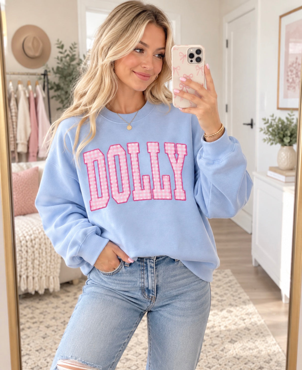 **DEAL OF THE DAY* Blue Belle Dolly Gingham Light Blue Sweatshirt