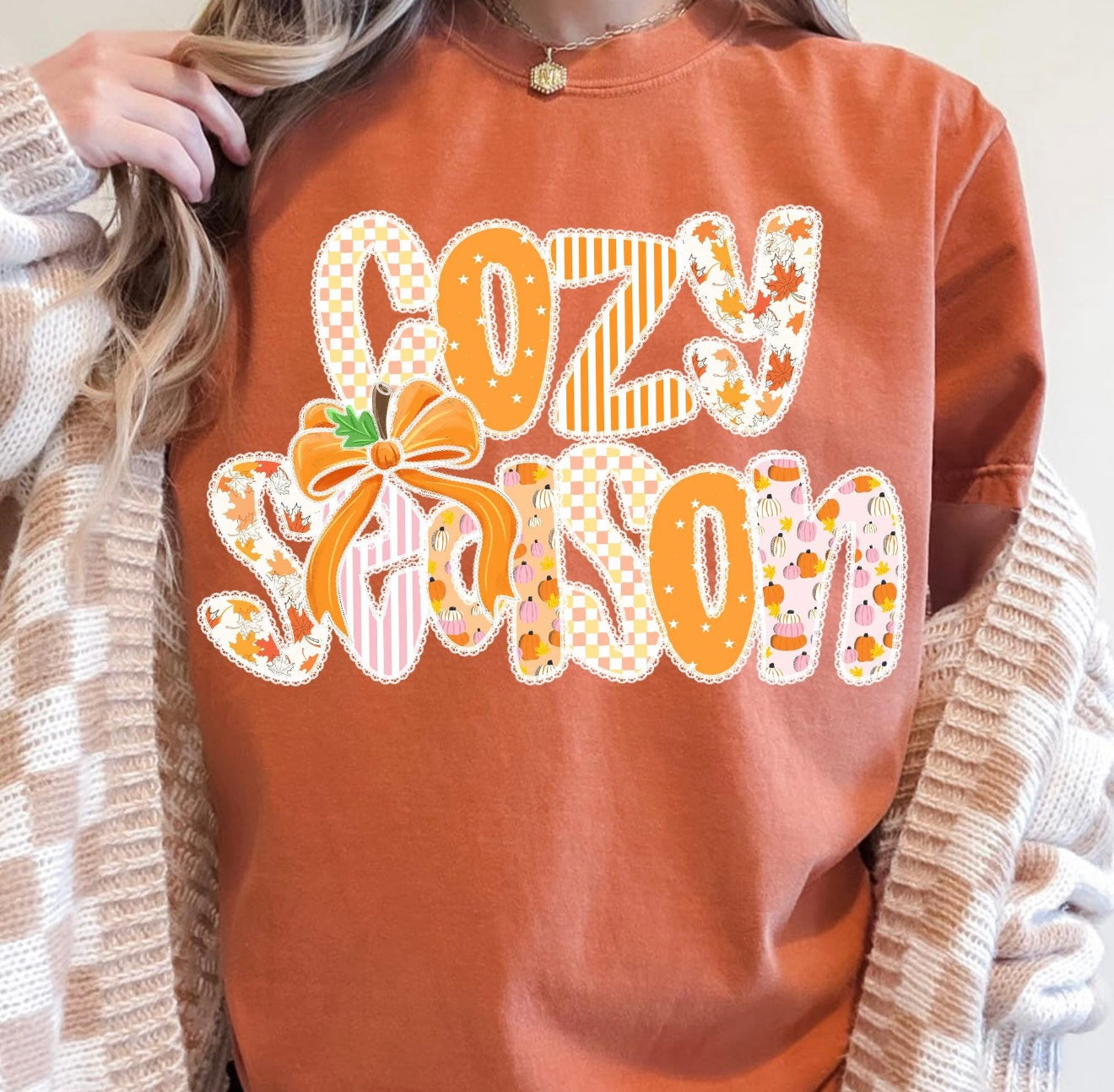 Cozy Season With Pumpkin Bow Yam Tee