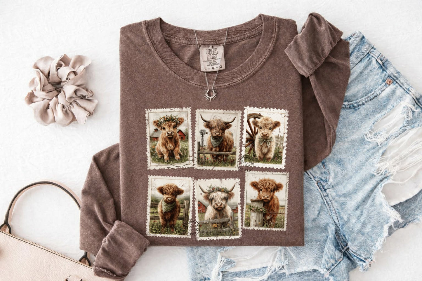 Cow Lover Highland Cows Espresso Long Sleeve Tee