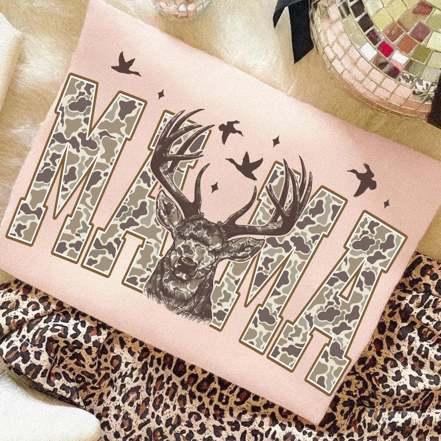 **DEAL PRICE** Mama Antler Deer Camo Peach Tee