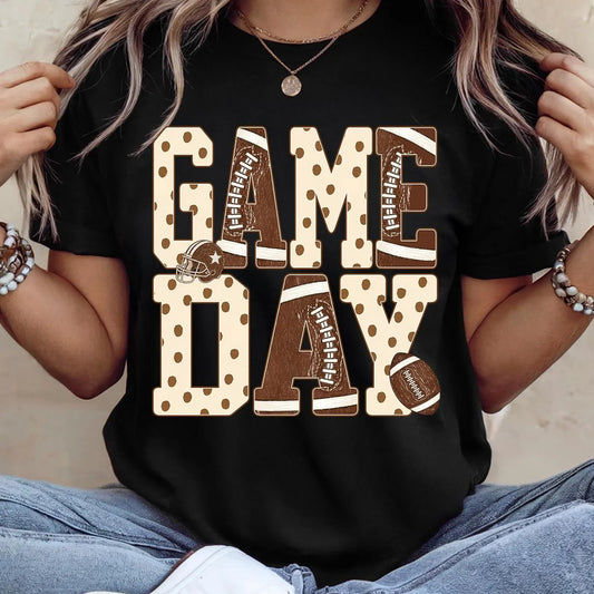 Football Pattern Game Day Black Tee