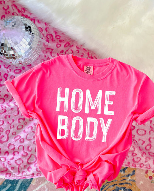White Distressed Homebody Neon Pink Tee