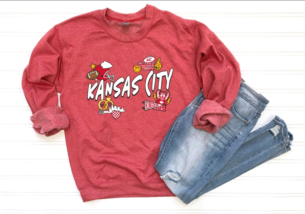 **HALFTIME DEAL** White Kansas City Football Patches Heather Red Sweatshirt