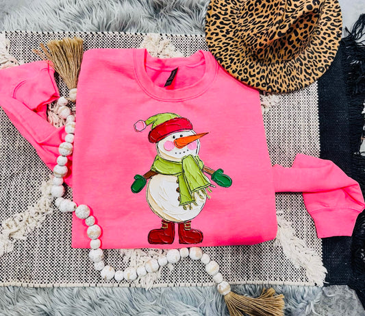 Preppy Snowman Neon Pink Sweatshirt