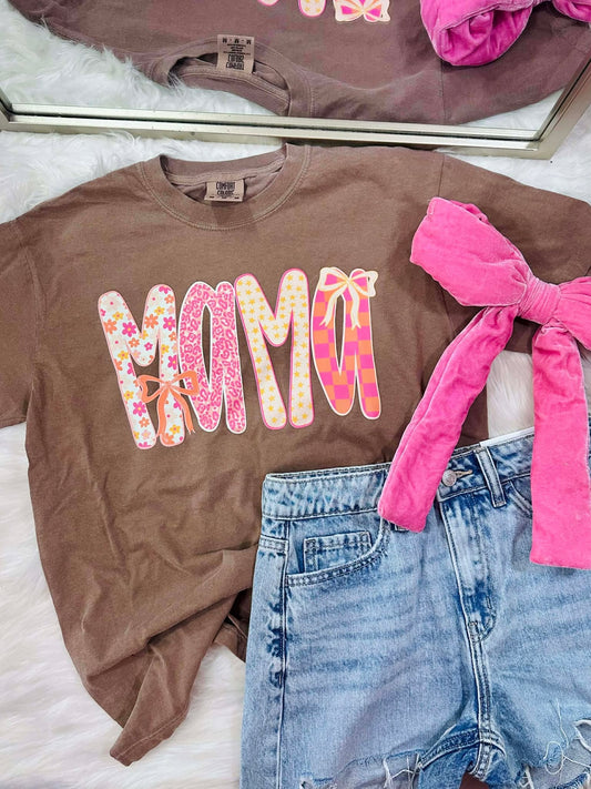 Pink & Yellow Daisy Mama Espresso Tee