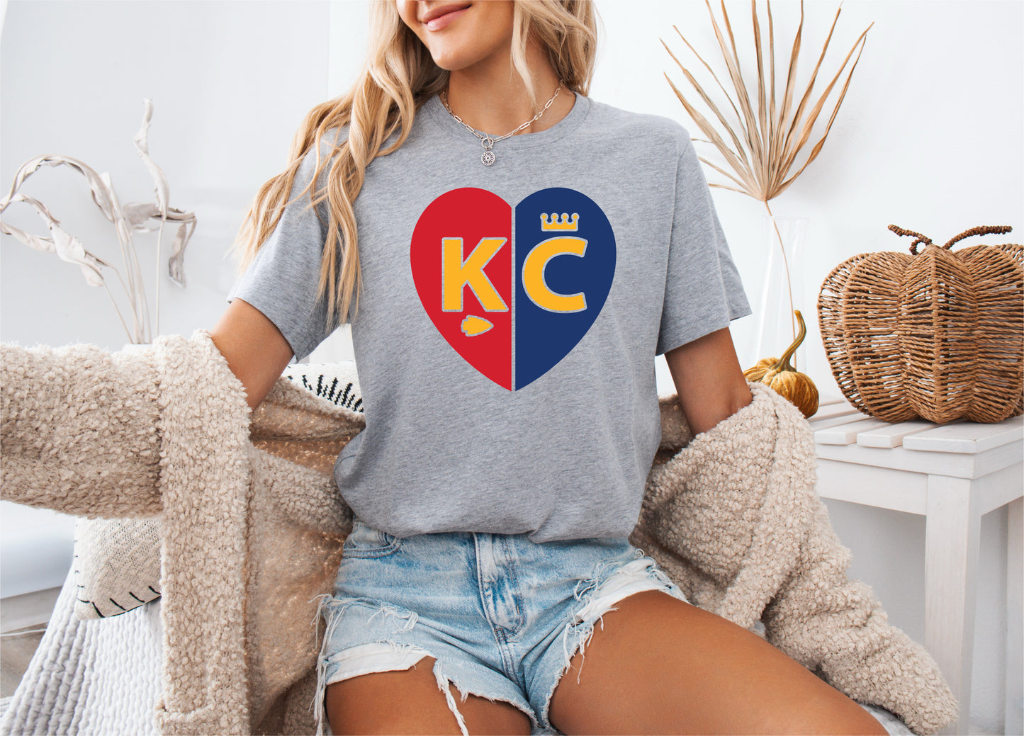 Split Red & Blue KC Heart Sports Grey Option