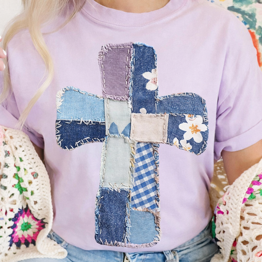 Patchwork Cross Orchid Tee