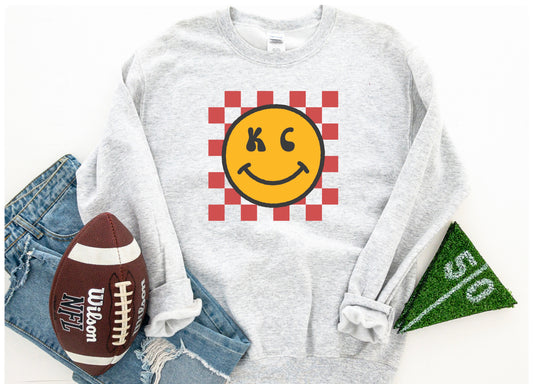 **Checkered KC Smiley Face Ash Sweatshirt