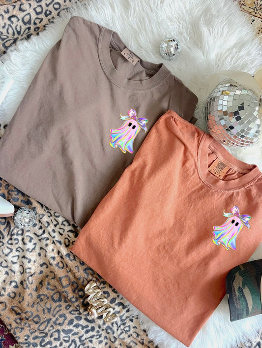 Left Chest Iridescent Ghost Tee Options