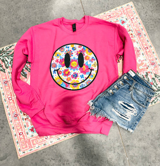 Bright Floral Smiley Face Heliconia Sweatshirt