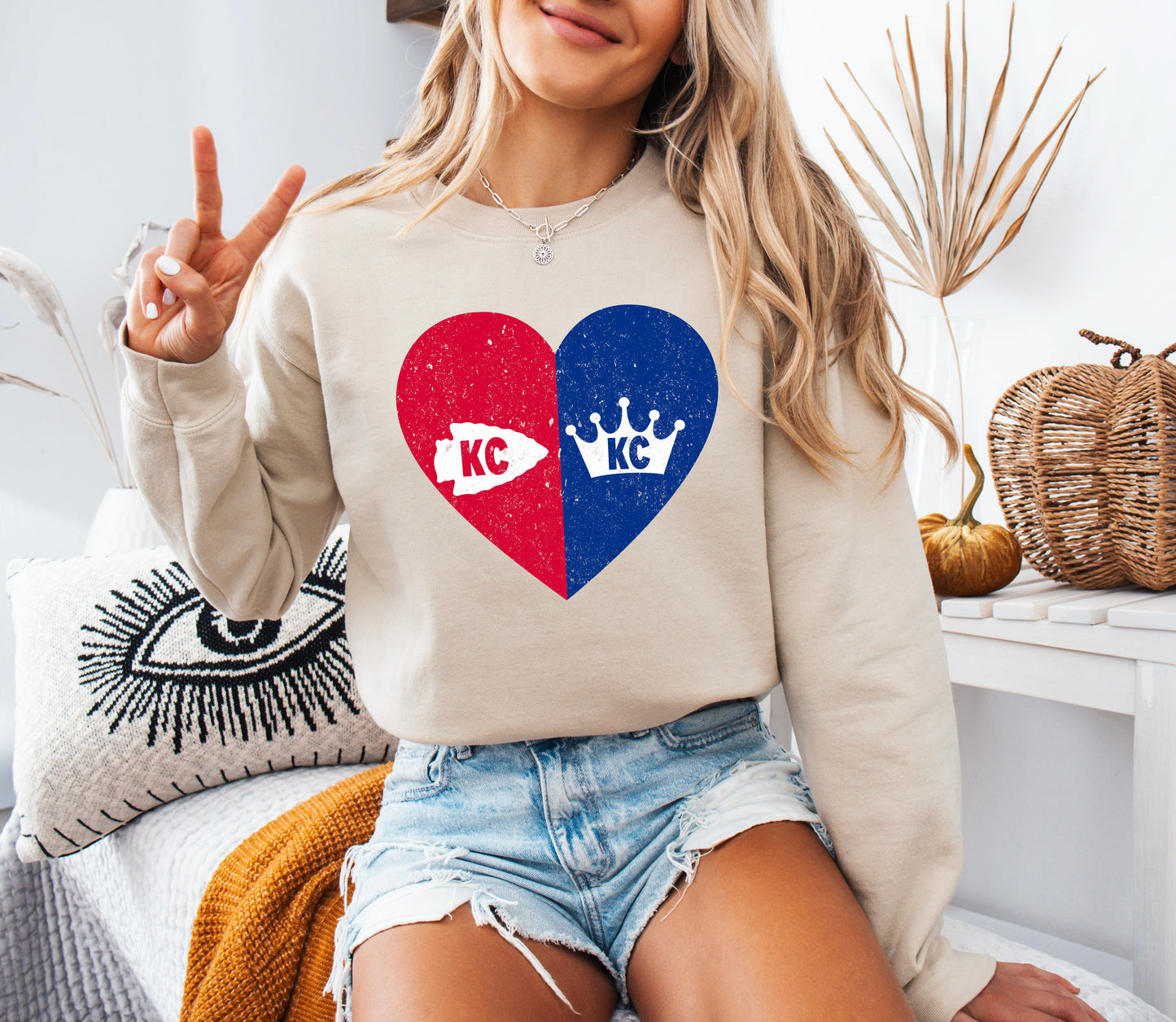 Red & Blue Kansas City Heart Sand Sweatshirt