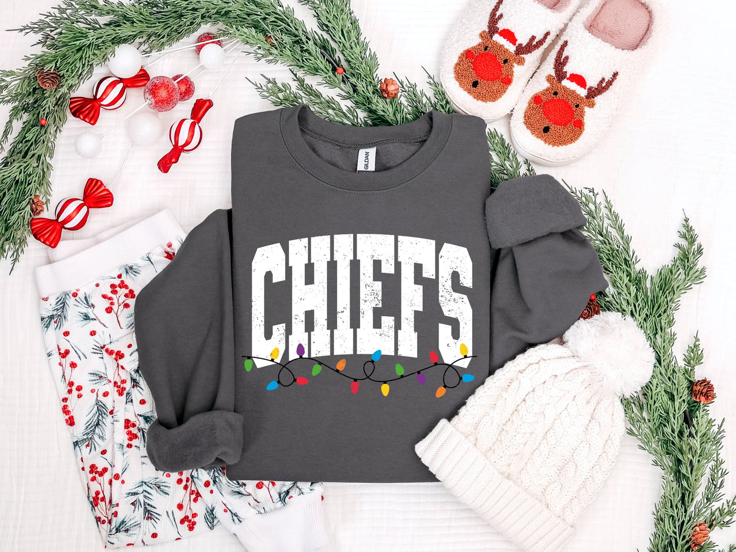 **FIRST 50** Holiday Game Day Christmas Lights Charcoal Sweatshirt